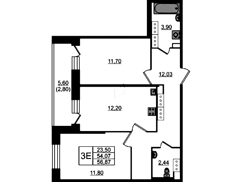2-комнатная квартира 56.87 м², 22/23 эт., ЖК «Живи! В Рыбацком»